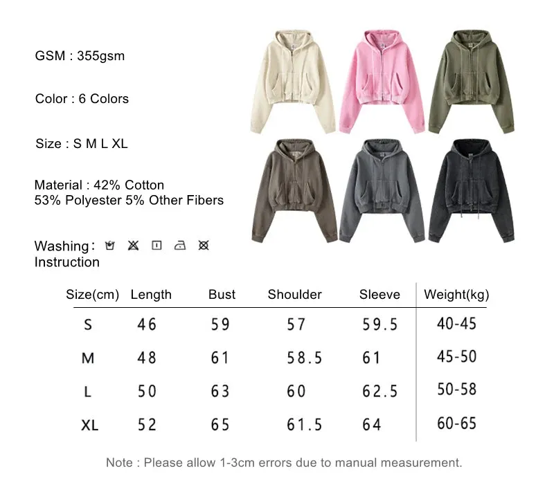 Obsidian Phoenix Luxury 355gsm Short Zipper Fleece Hoodie - Women's Retro Loose-Fit Thick Hooded Zip-Up Coat