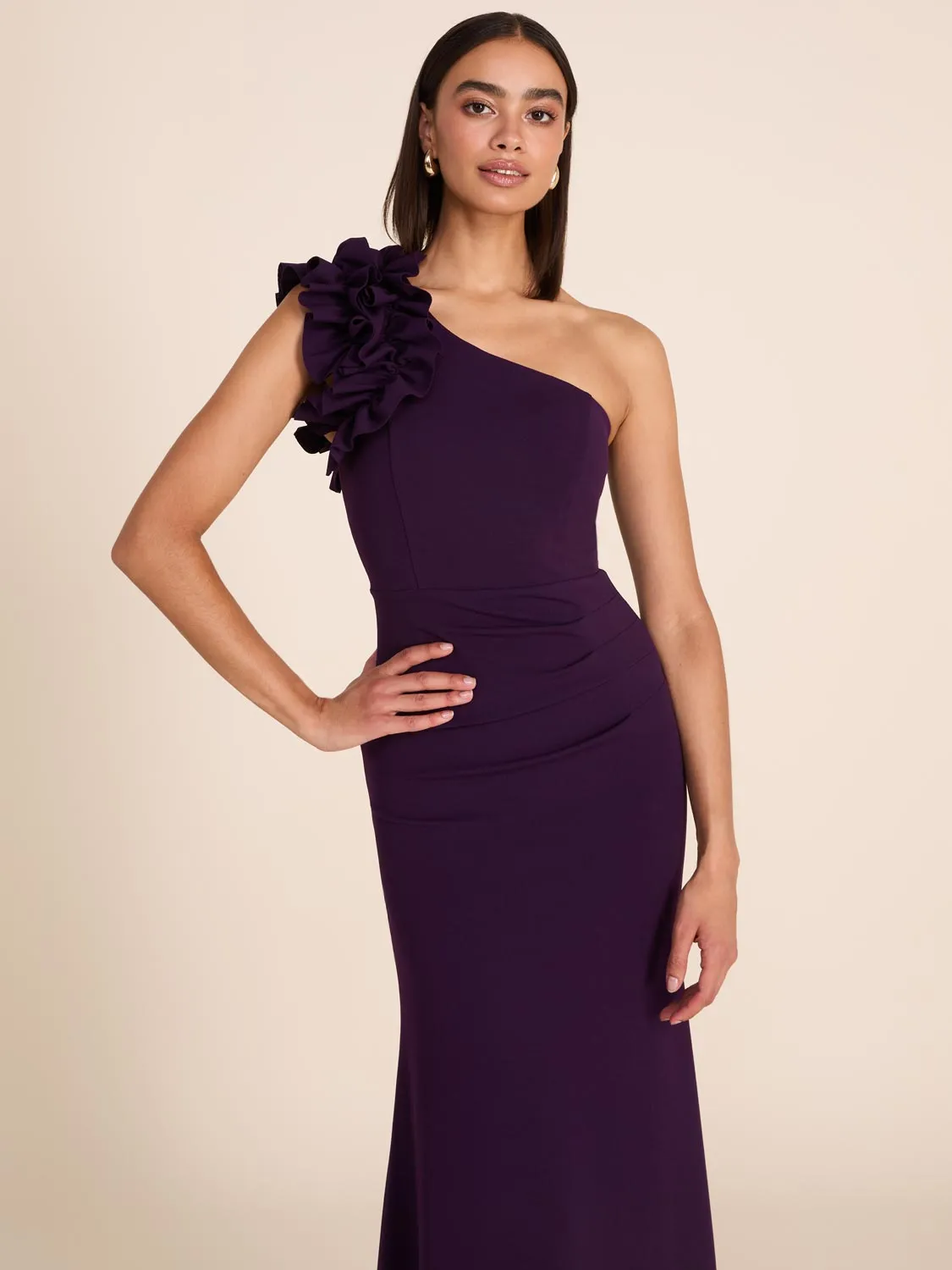 One-Shoulder Gown With Rosette Detail