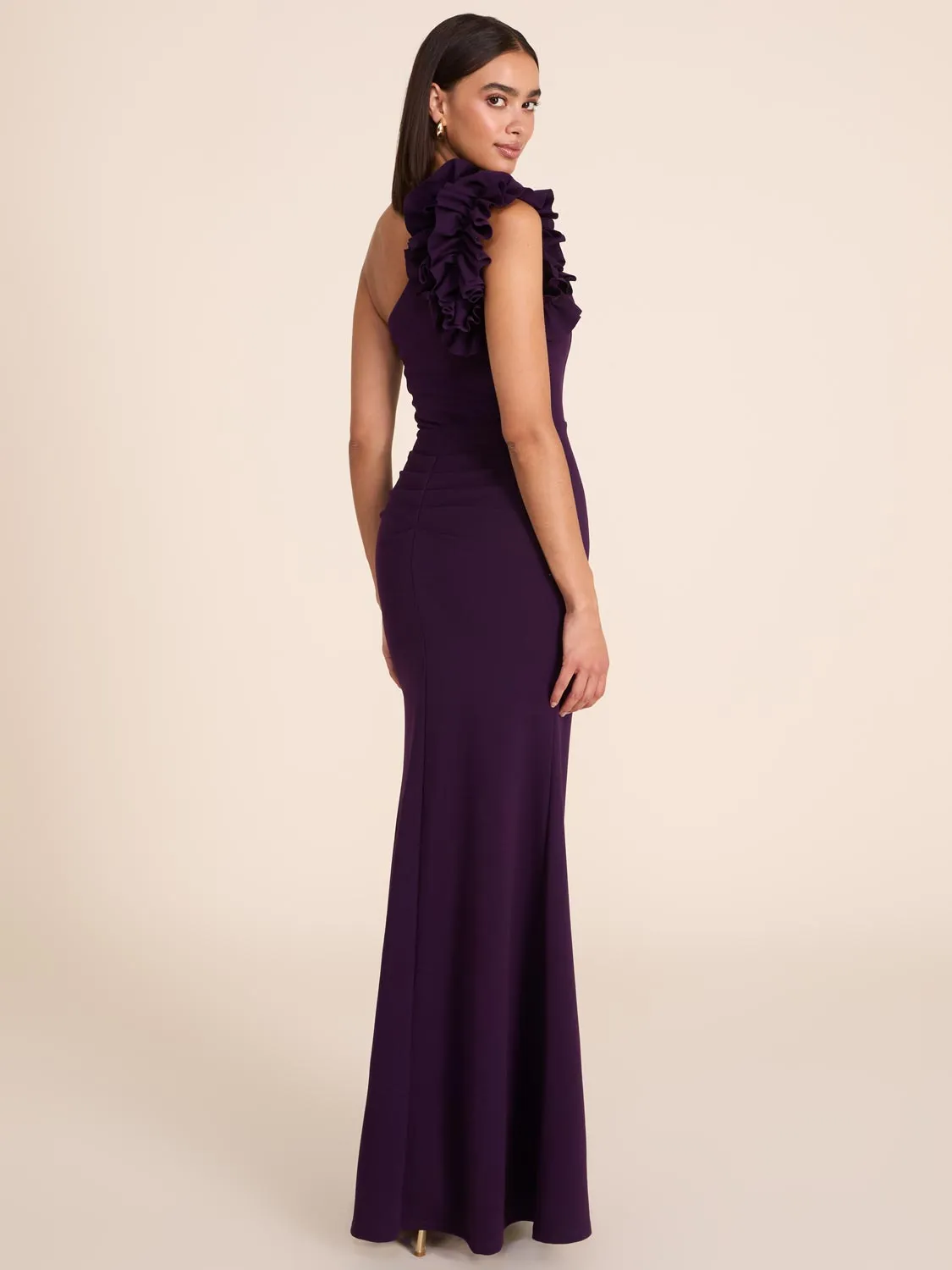 One-Shoulder Gown With Rosette Detail