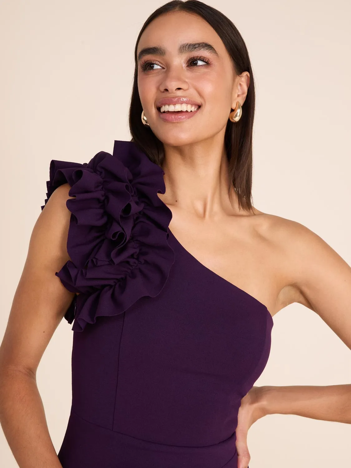 One-Shoulder Gown With Rosette Detail