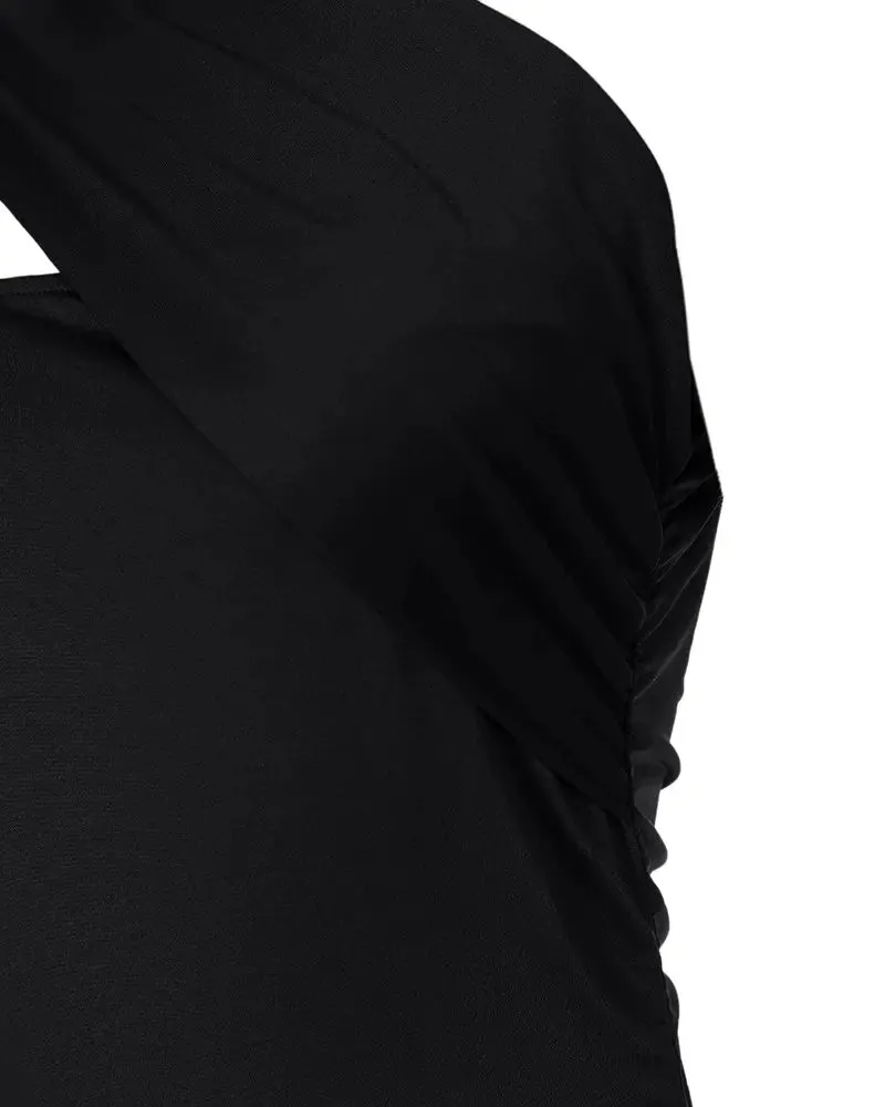 One Shoulder Sleeveless Ruched Party Dress - Black
