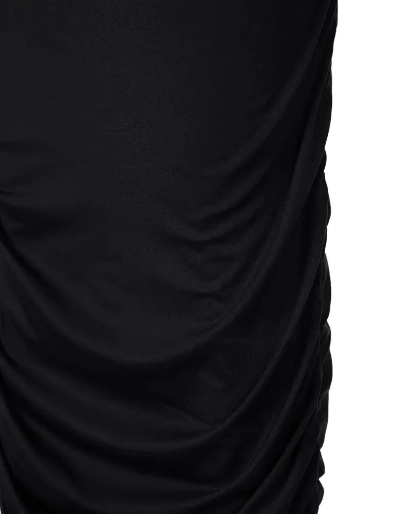 One Shoulder Sleeveless Ruched Party Dress - Black