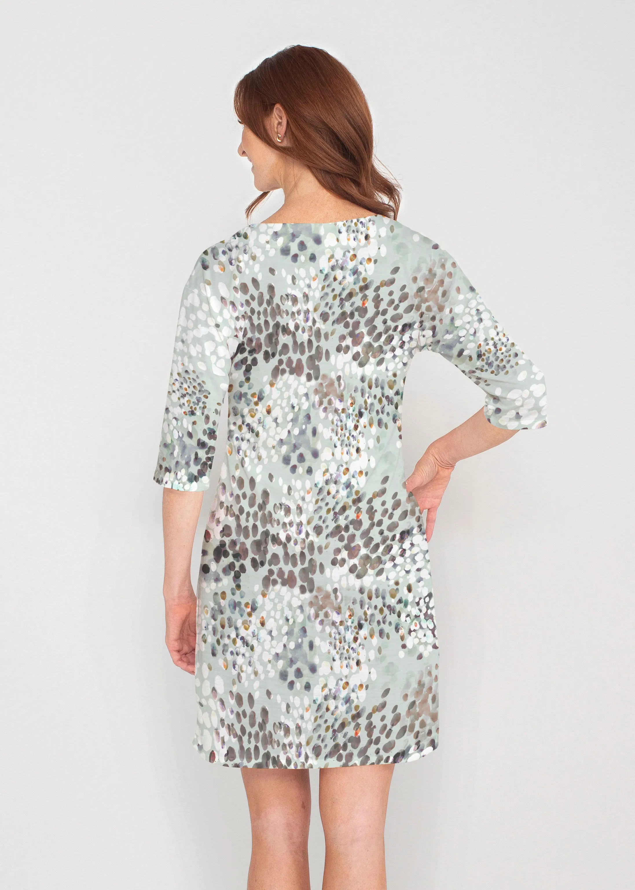 Painted Dots (8020) ~ Drop Shoulder 3/4 Sleeve V-Neck Dress