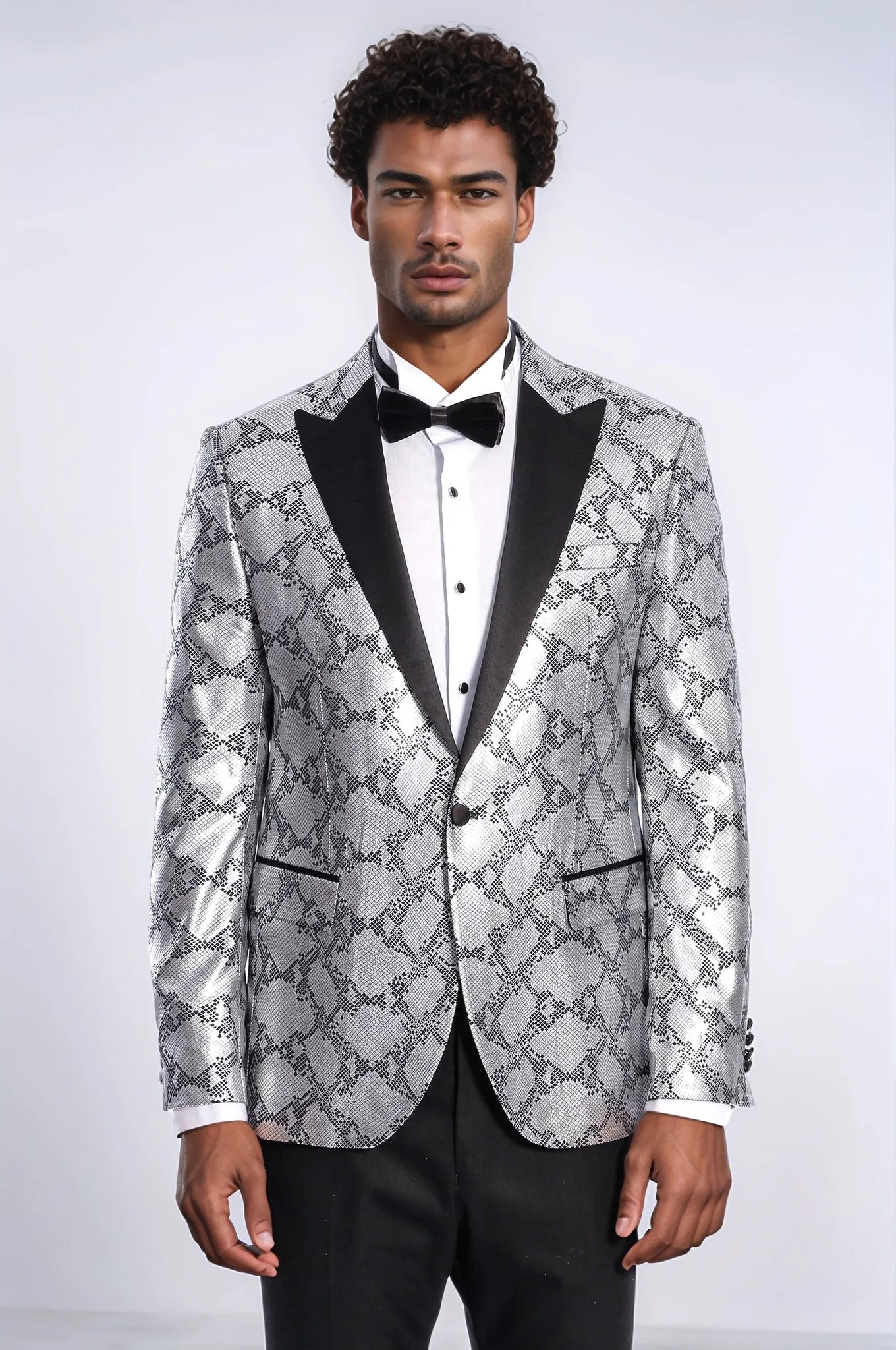 Patterned Slim Fit Grey Men Prom Blazer - Wessi