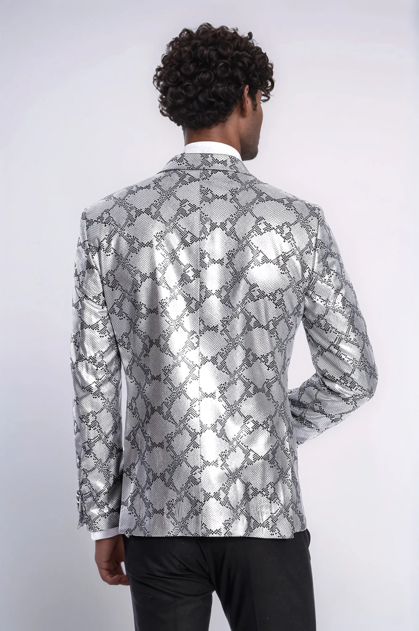 Patterned Slim Fit Grey Men Prom Blazer - Wessi