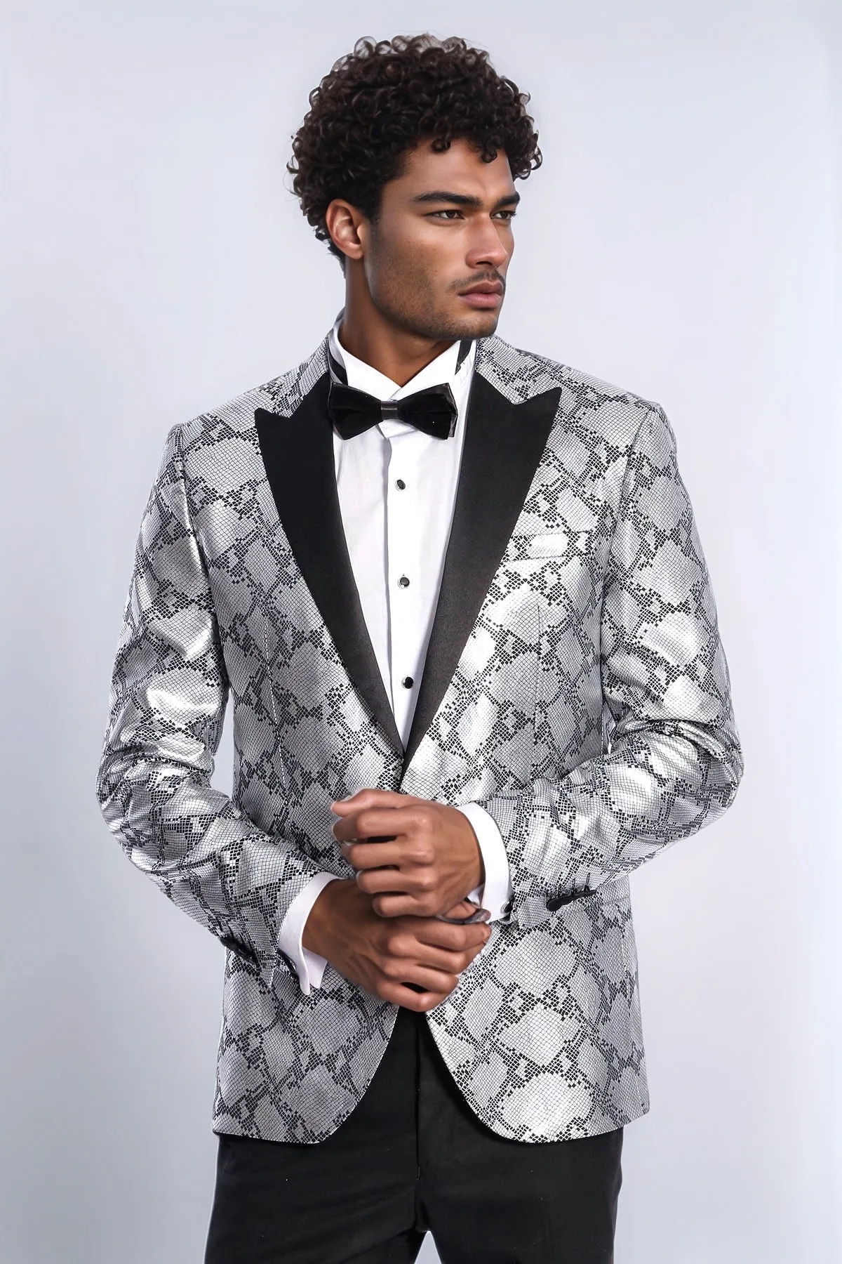 Patterned Slim Fit Grey Men Prom Blazer - Wessi