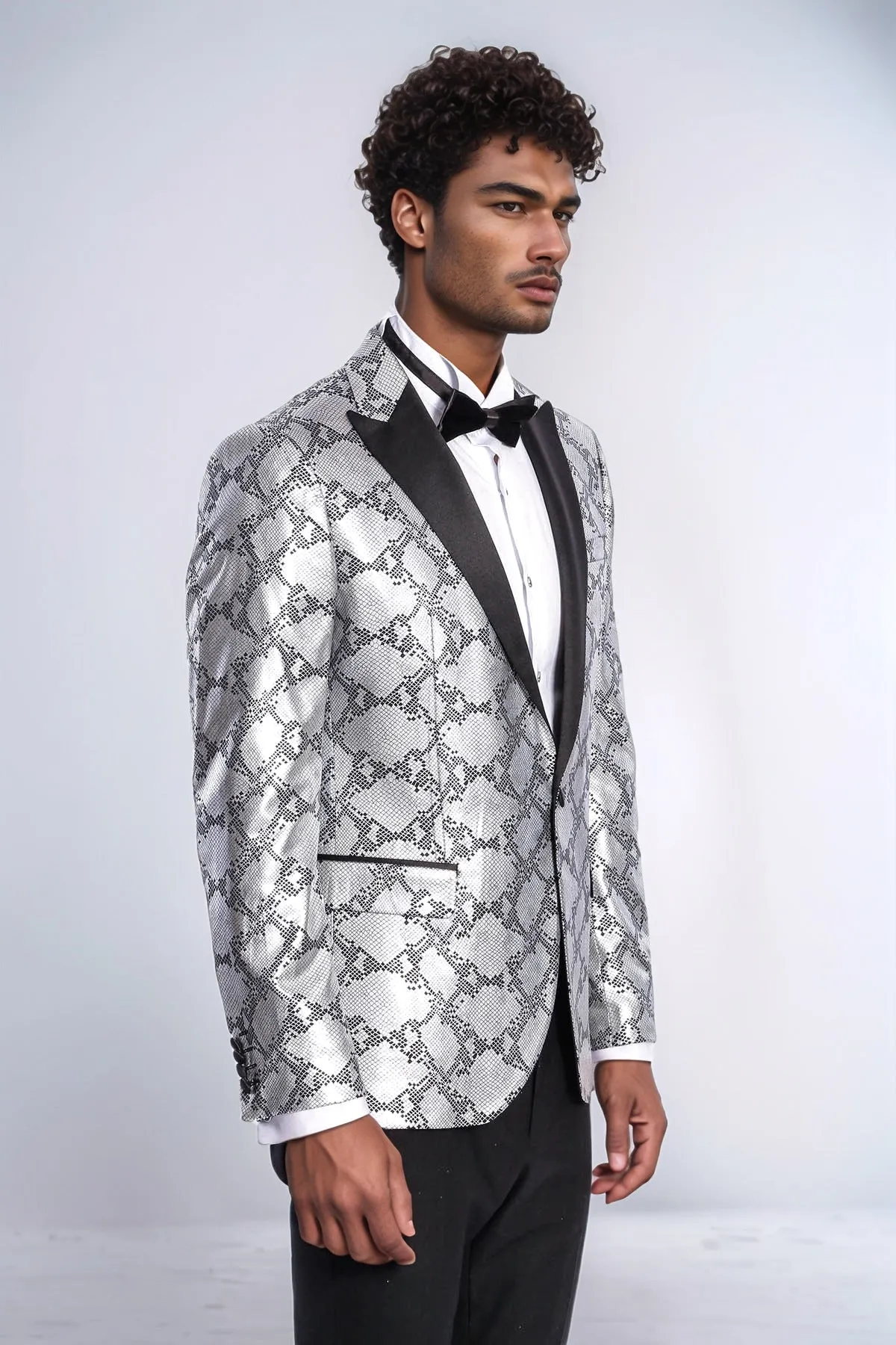 Patterned Slim Fit Grey Men Prom Blazer - Wessi