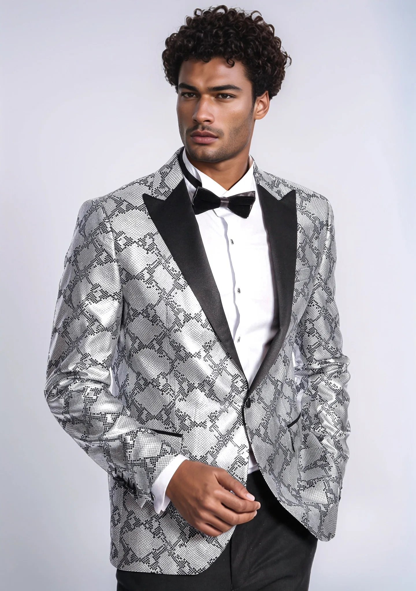 Patterned Slim Fit Grey Men Prom Blazer - Wessi