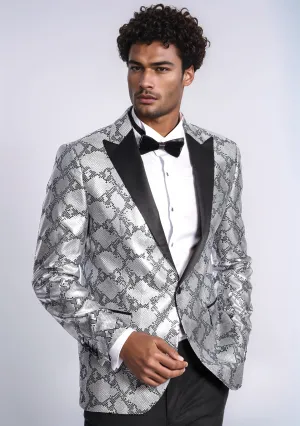 Patterned Slim Fit Grey Men Prom Blazer - Wessi