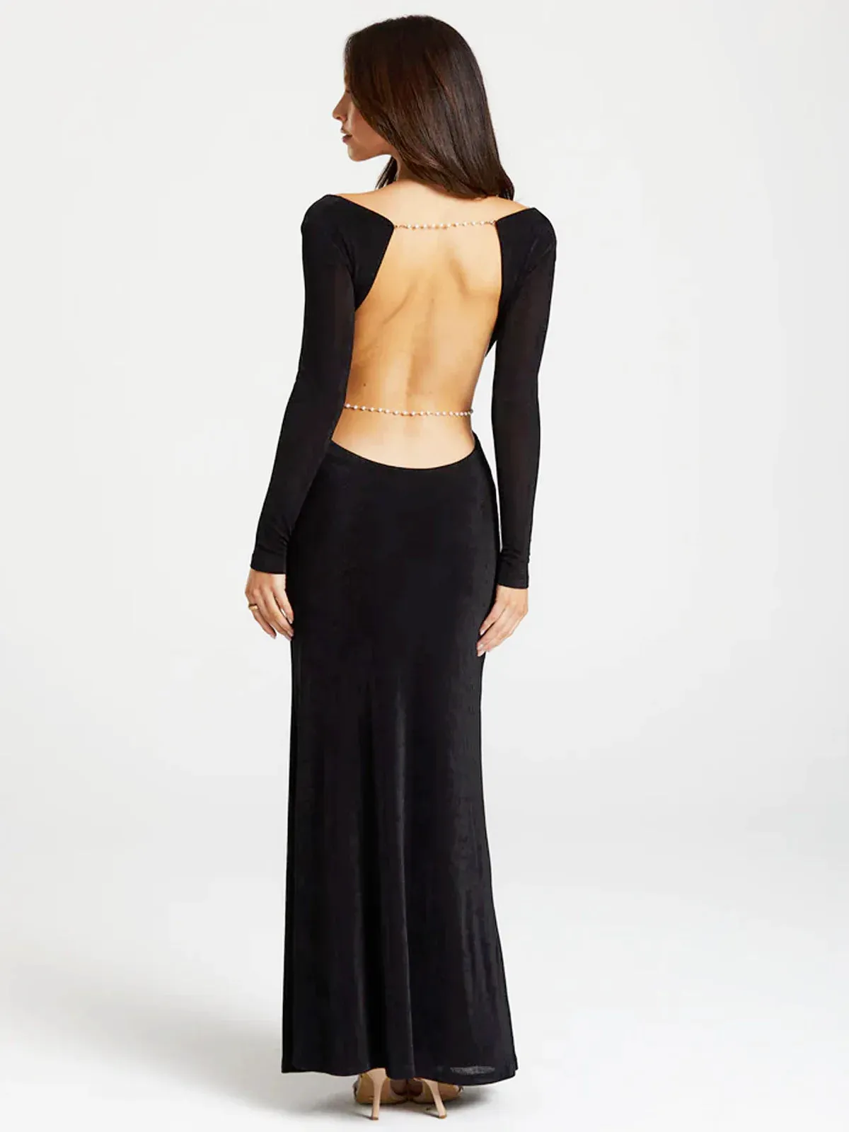 Pearl Chain Backless Fitted Maxi