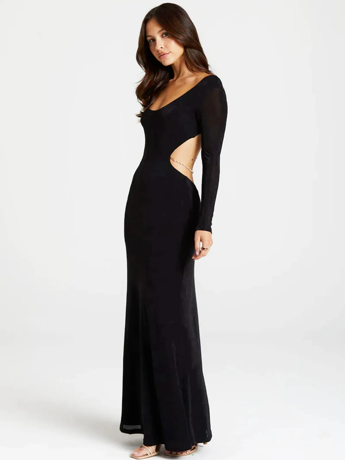 Pearl Chain Backless Fitted Maxi