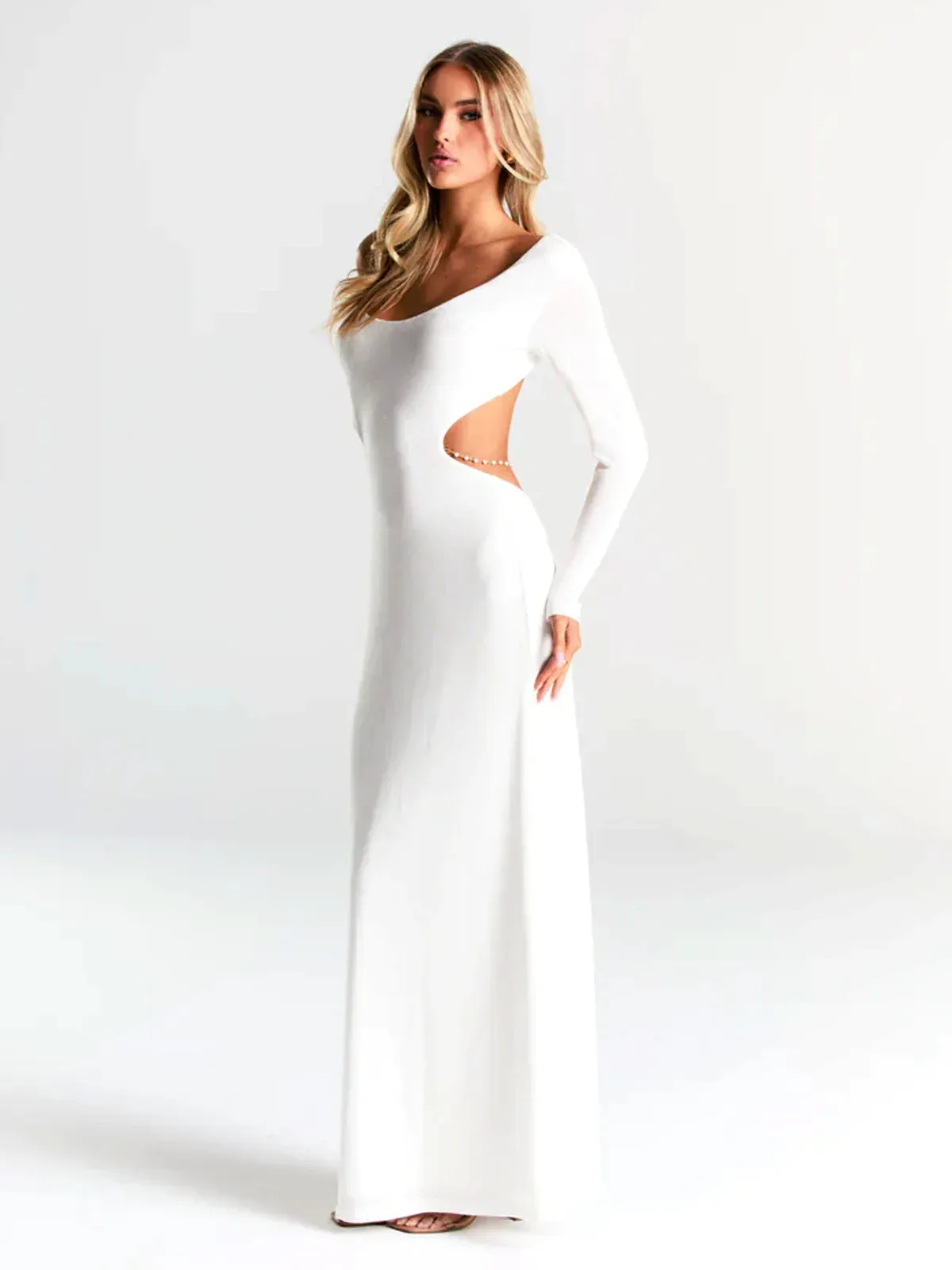 Pearl Chain Backless Fitted Maxi