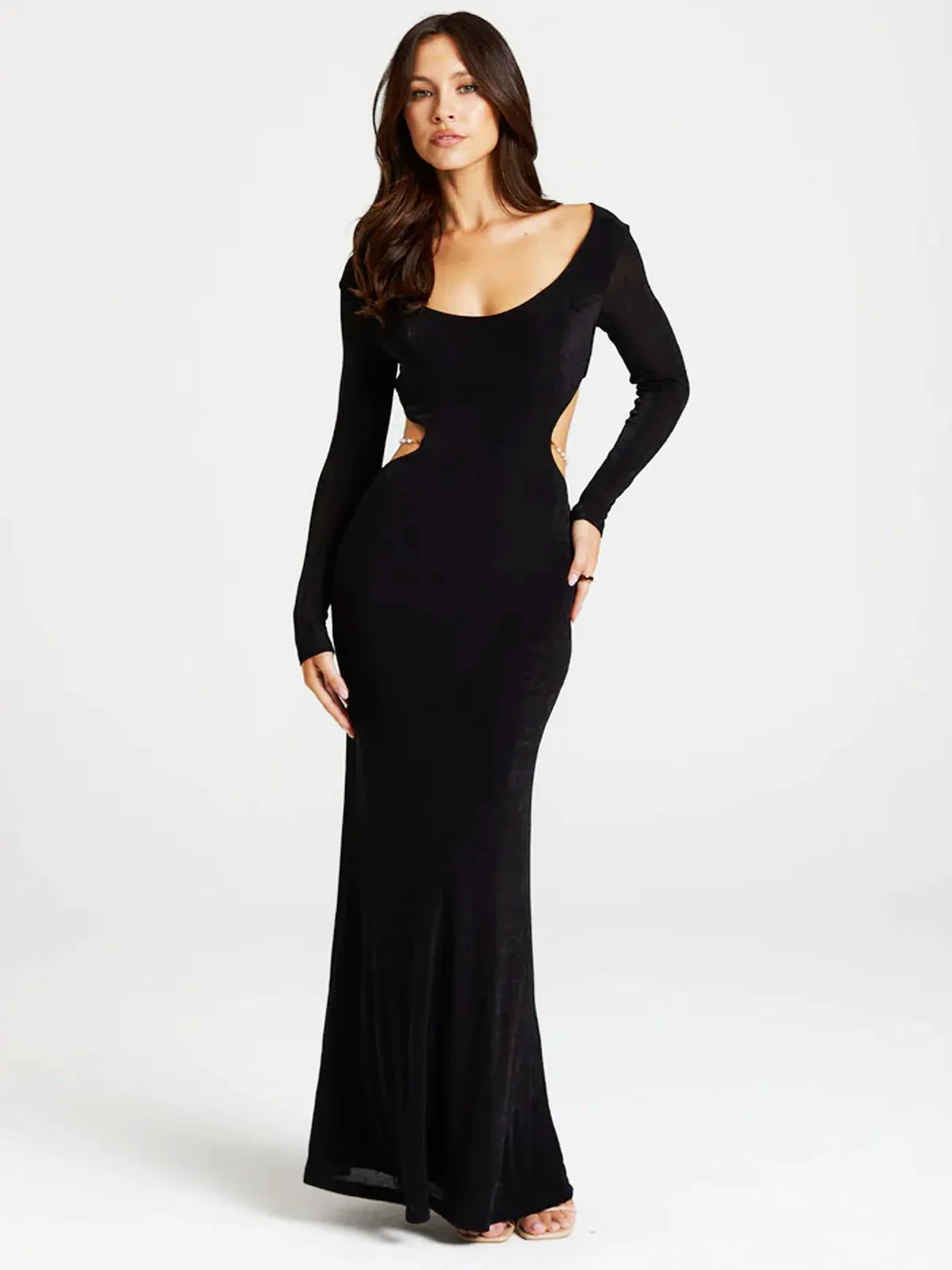 Pearl Chain Backless Fitted Maxi