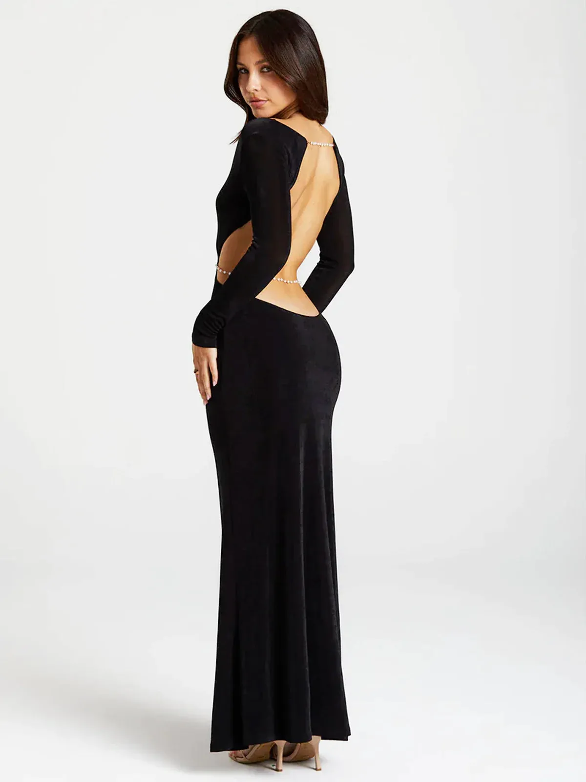 Pearl Chain Backless Fitted Maxi