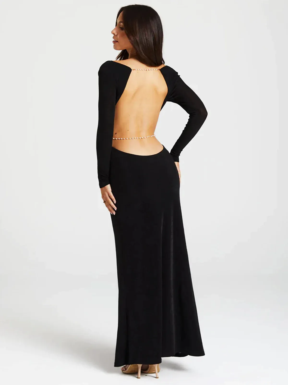 Pearl Chain Backless Fitted Maxi