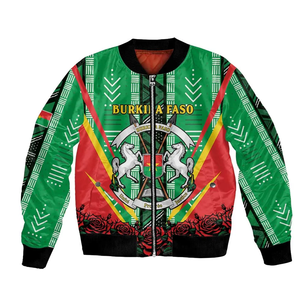 Personalised Afro Burkina Faso Bomber Jacket Coat Of Arms With Rose LT15