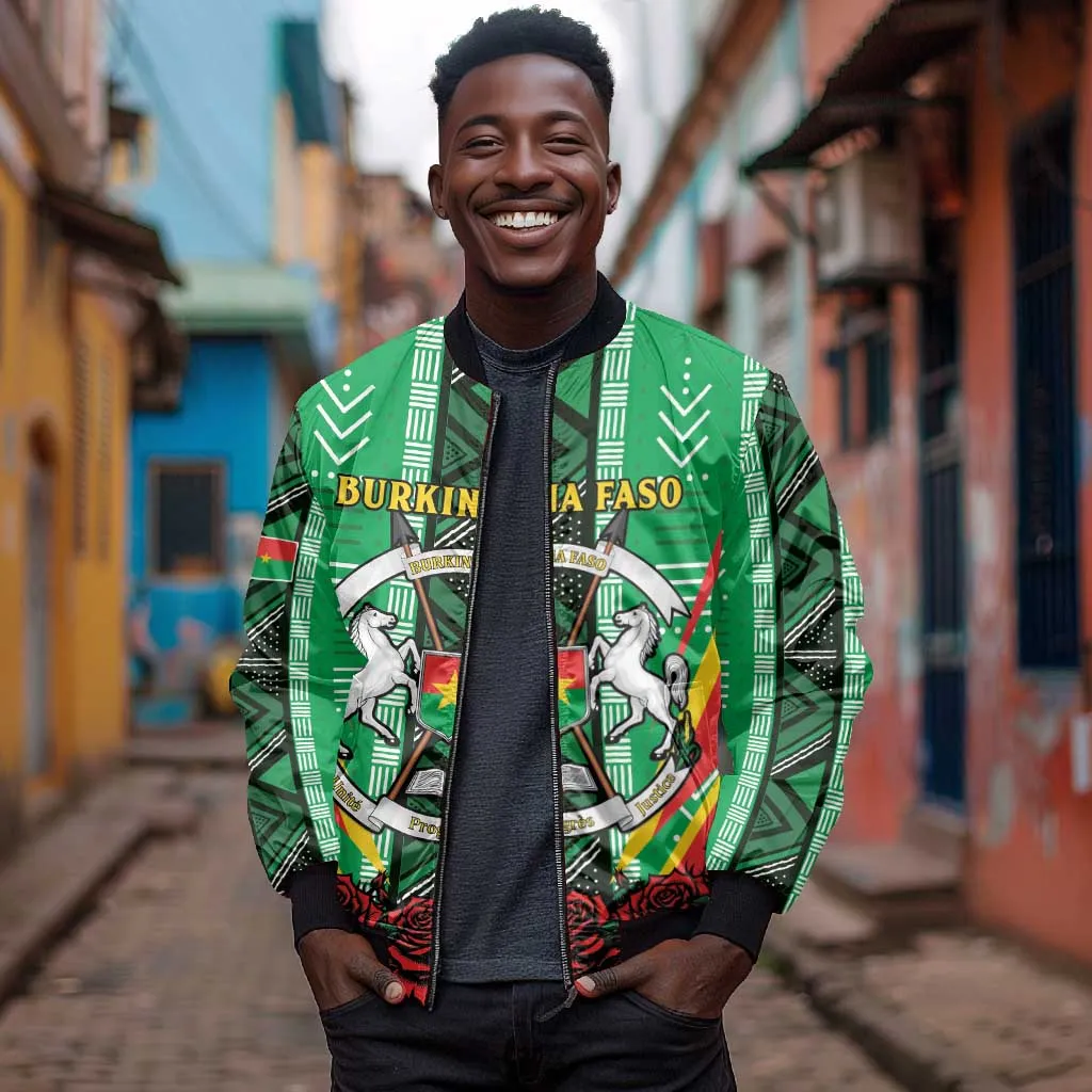 Personalised Afro Burkina Faso Bomber Jacket Coat Of Arms With Rose LT15