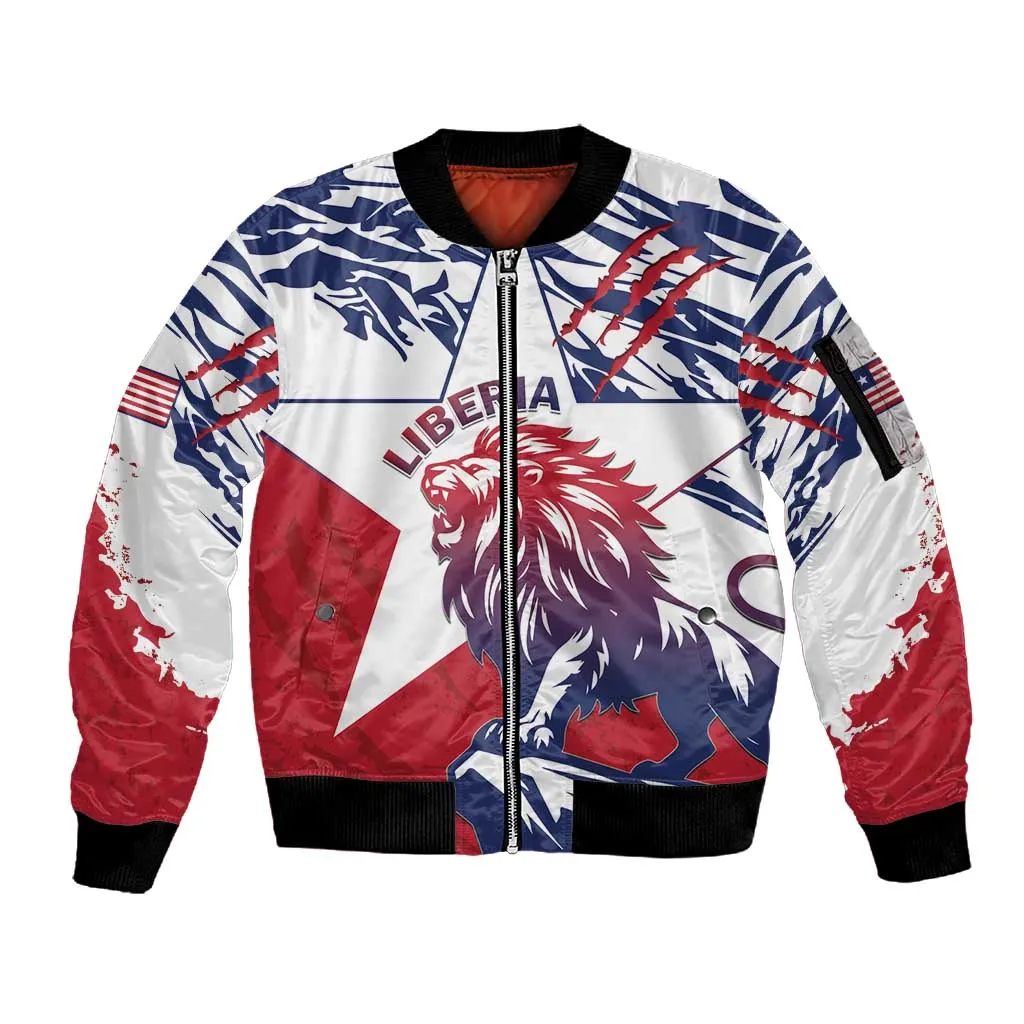 Personalised Afro Liberia Sleeve Zip Bomber Jacket African King Lion - Grunge Style LT15