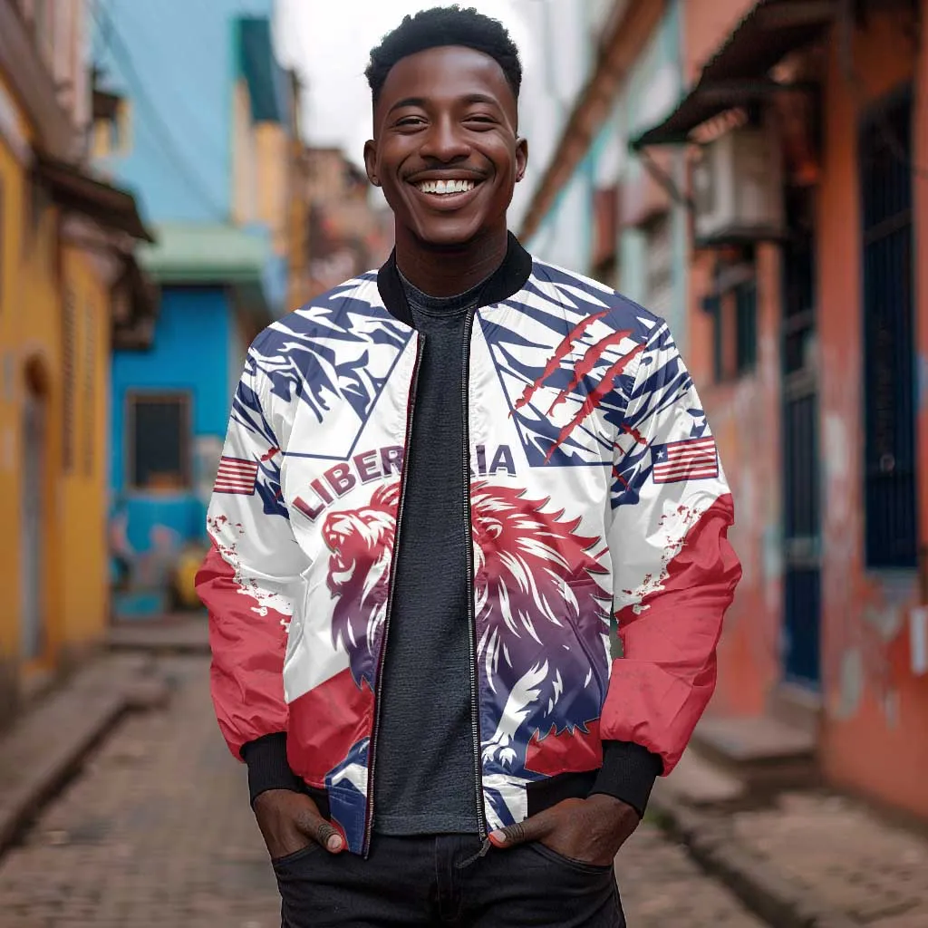 Personalised Afro Liberia Sleeve Zip Bomber Jacket African King Lion - Grunge Style LT15
