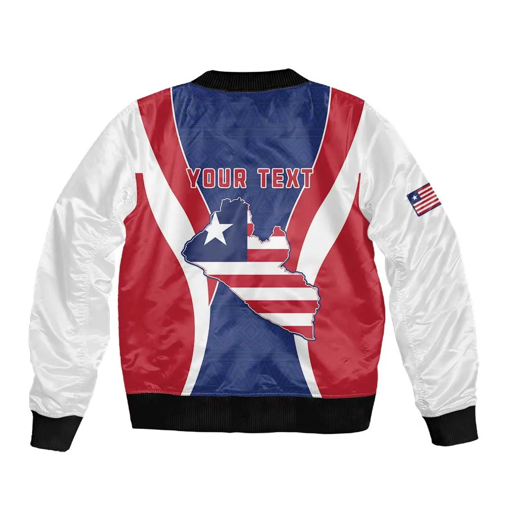 Personalised Afro Liberia Sleeve Zip Bomber Jacket Coat Of Arms With Flag Map - African Pattern LT15