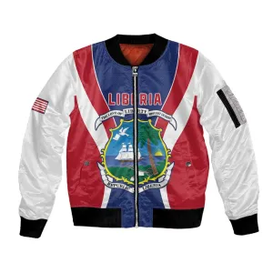 Personalised Afro Liberia Sleeve Zip Bomber Jacket Coat Of Arms With Flag Map - African Pattern LT15