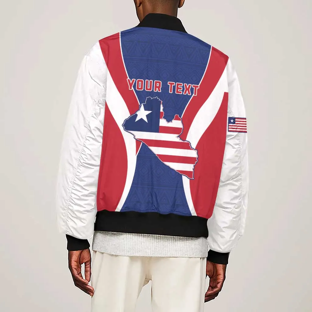 Personalised Afro Liberia Sleeve Zip Bomber Jacket Coat Of Arms With Flag Map - African Pattern LT15