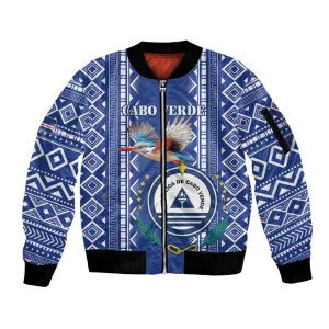 Personalised Cape Verde Sleeve Zip Bomber Jacket Grey Headed Kingfisher - Coat Of Arms LT15
