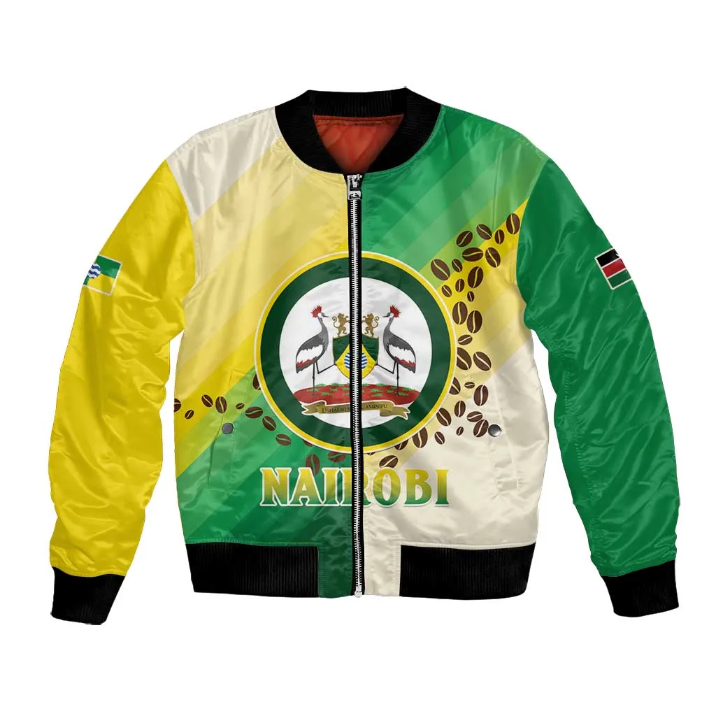 Personalised Nairobi Kenya Bomber Jacket Coat Of Arms With Coffee LT15