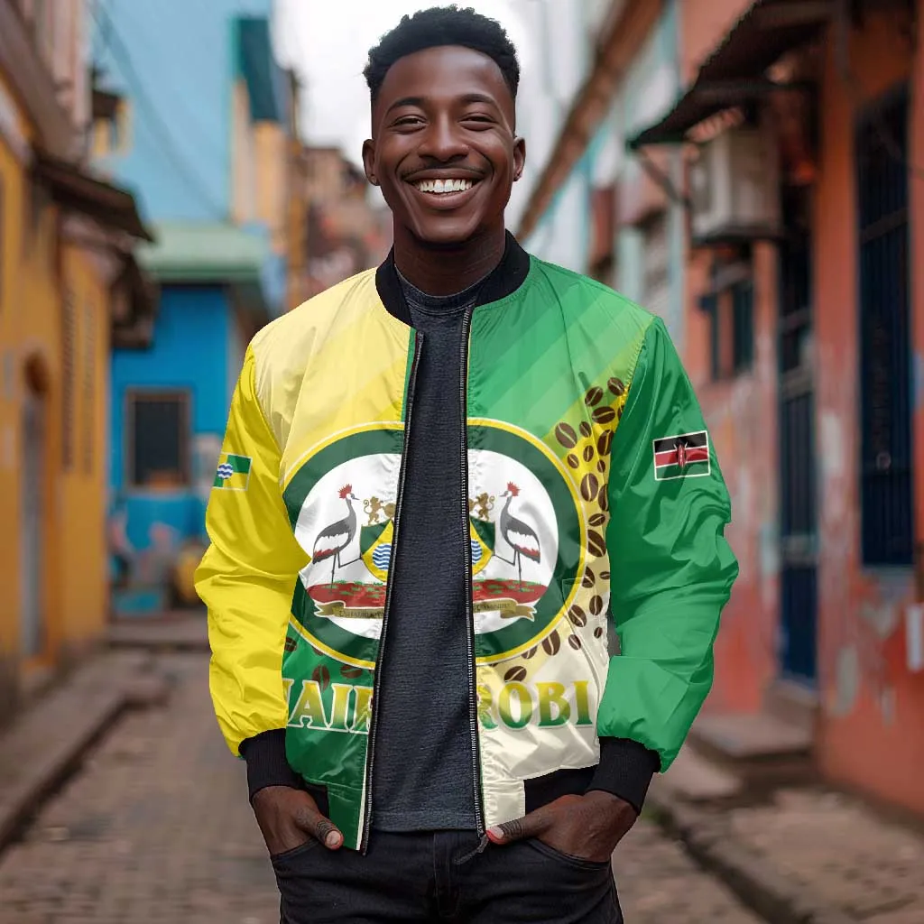 Personalised Nairobi Kenya Bomber Jacket Coat Of Arms With Coffee LT15