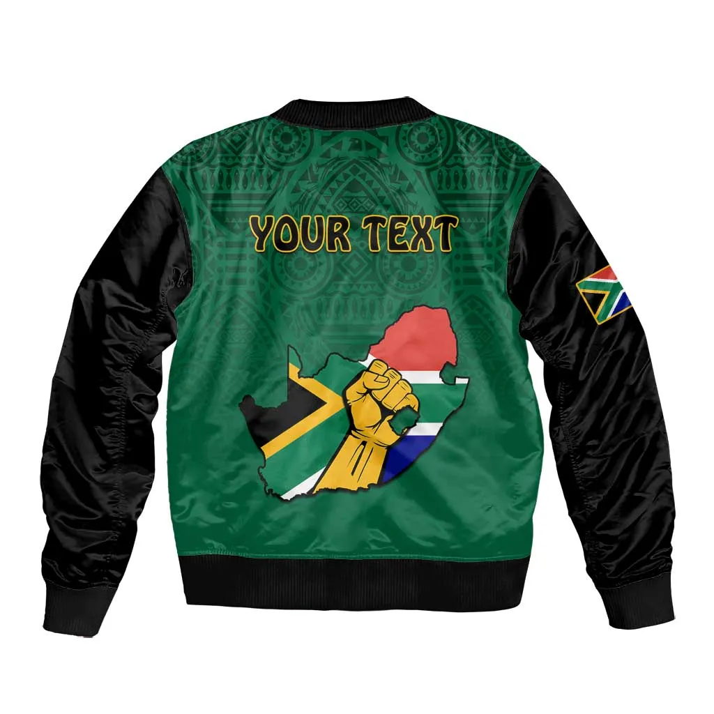Personalised South Africa Bomber Jacket African Pattern Happy Freedom Day Green Version LT14