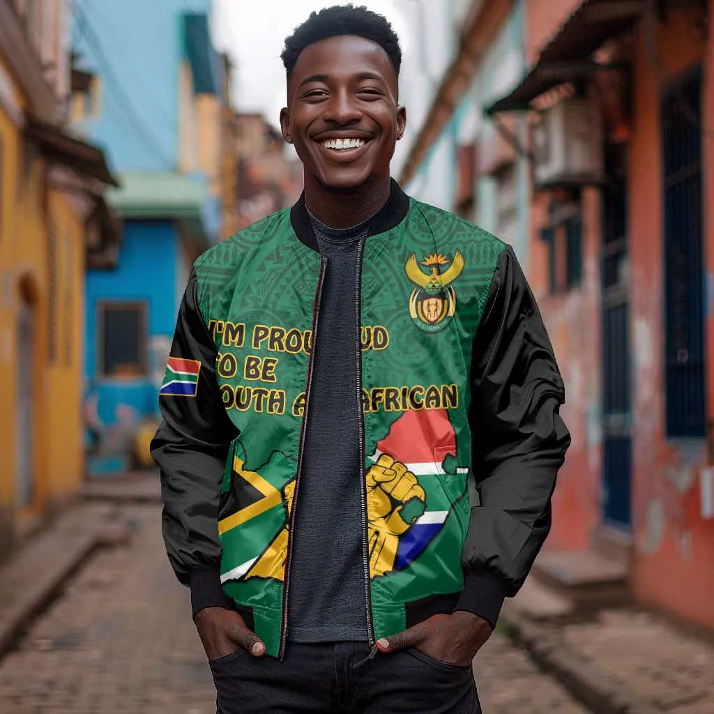 Personalised South Africa Bomber Jacket African Pattern Happy Freedom Day Green Version LT14