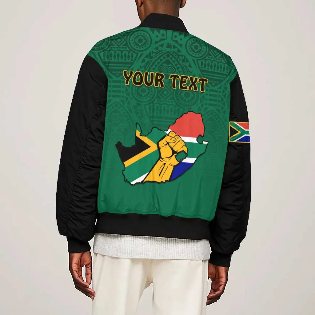 Personalised South Africa Bomber Jacket African Pattern Happy Freedom Day Green Version LT14