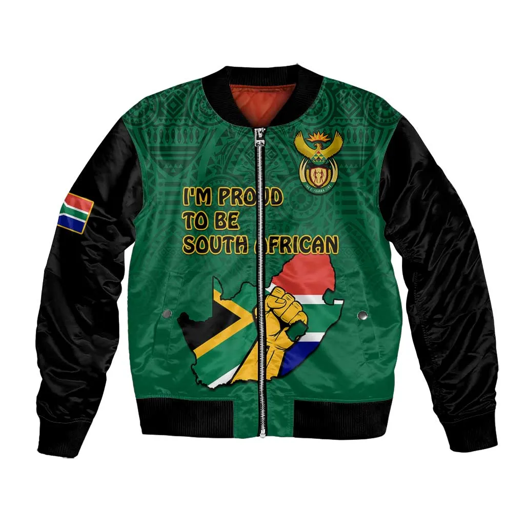 Personalised South Africa Bomber Jacket African Pattern Happy Freedom Day Green Version LT14