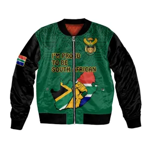 Personalised South Africa Bomber Jacket African Pattern Happy Freedom Day Green Version LT14