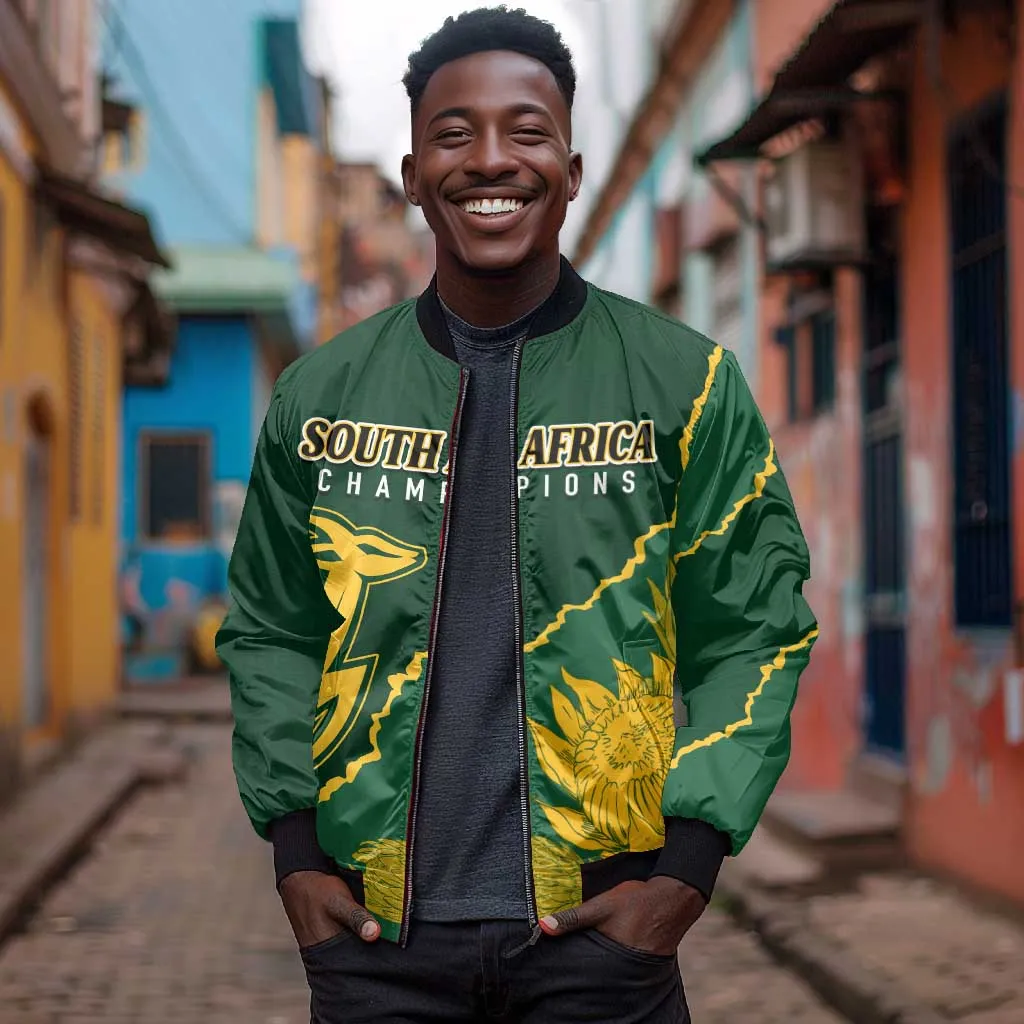 Personalised South Africa Rugby 2023 Bomber Jacket Bokke Champions Kente Ethnic LT7