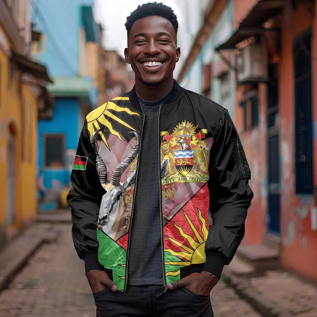 Personalized Africa Malawi Sleeve Zip Bomber Jacket Thomsons Gazelle With Lotus LT15