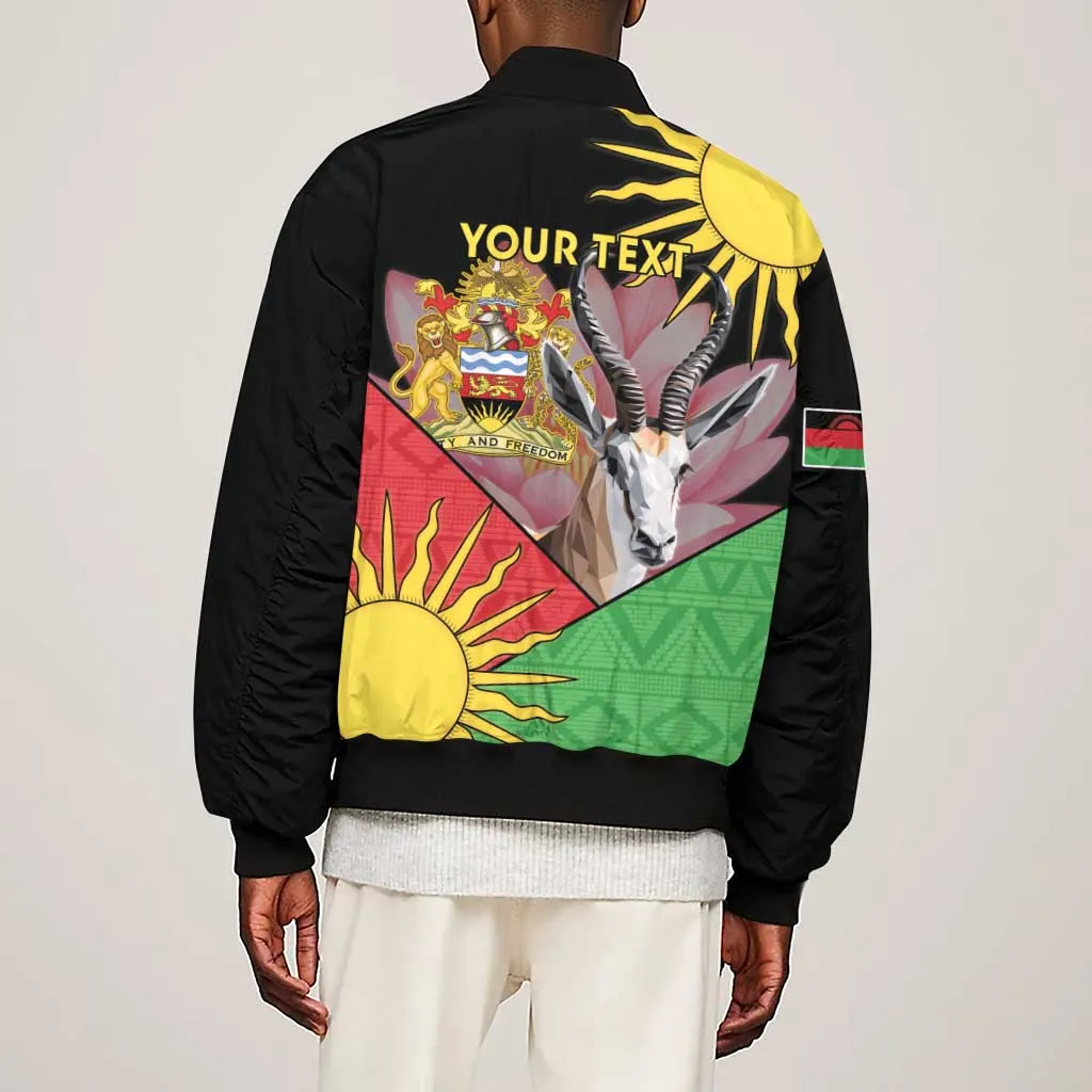 Personalized Africa Malawi Sleeve Zip Bomber Jacket Thomsons Gazelle With Lotus LT15