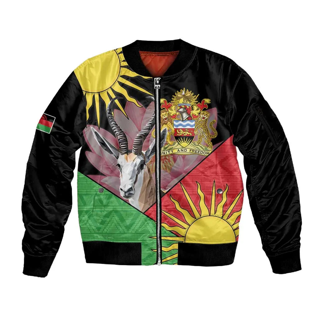 Personalized Africa Malawi Sleeve Zip Bomber Jacket Thomsons Gazelle With Lotus LT15