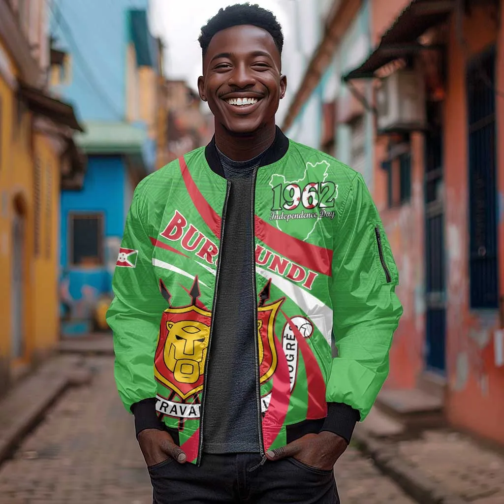 Personalized Burundi Sleeve Zip Bomber Jacket 63rd Anniversary of Independence LT15