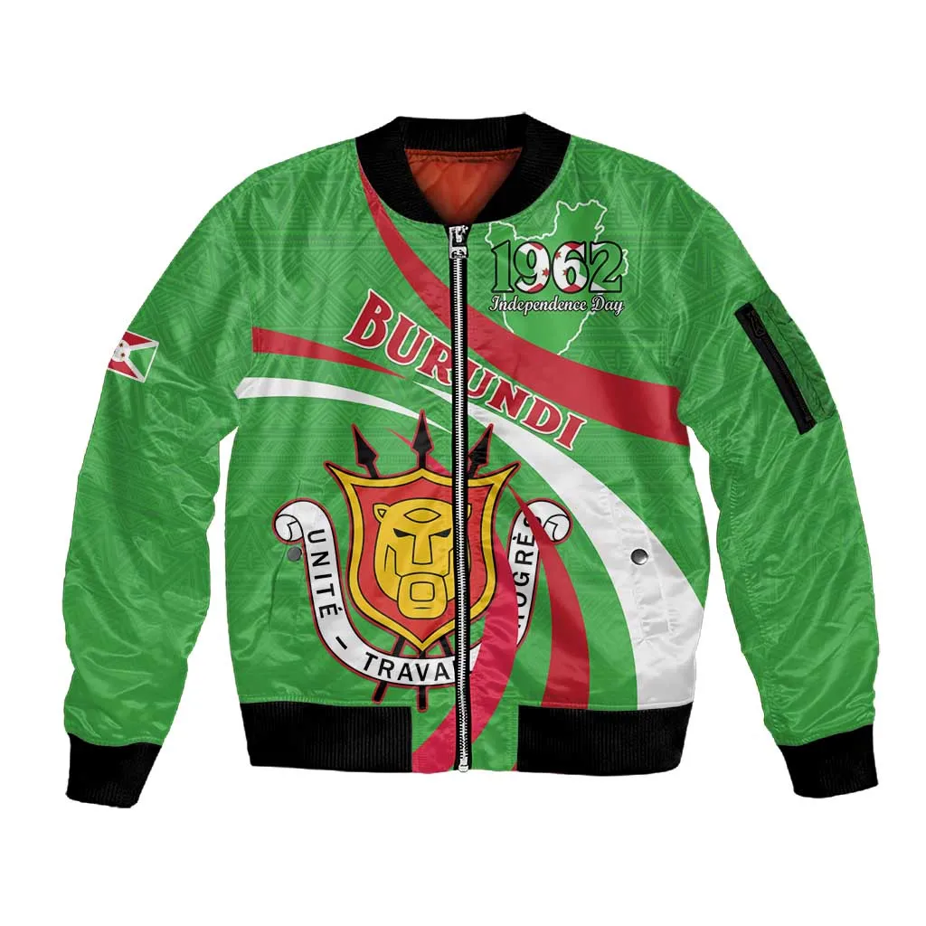 Personalized Burundi Sleeve Zip Bomber Jacket 63rd Anniversary of Independence LT15