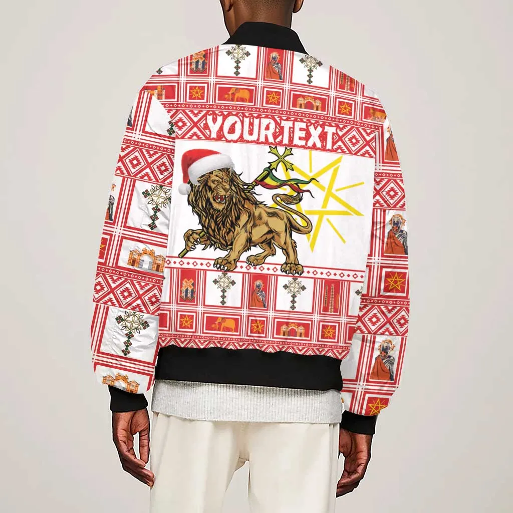Personalized Ethiopia Melikam Gena Sleeve Zip Bomber Jacket Merry Christmas Lion of Judah LT18