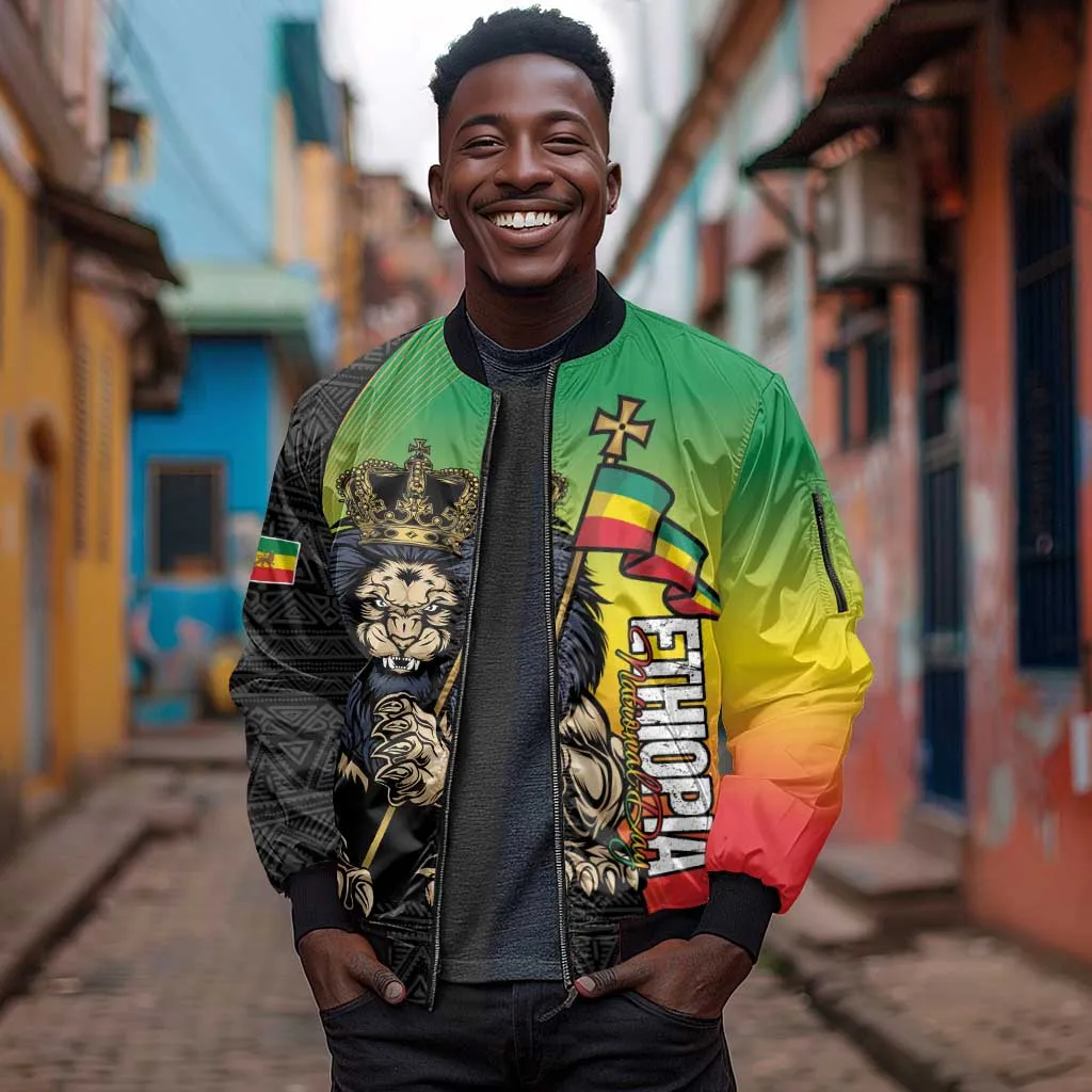 Personalized Ethiopia Sleeve Zip Bomber Jacket Happy National Day LT15