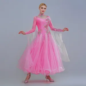 Pink Rhinestones Competition Ballroom Dance Dresses for Women Girls Kids Waltz Tango Foxtrot Smooth Dance Long Gown Party Dancing Outfits