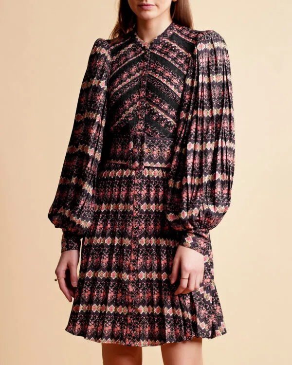 Plissé Mini Dress in Flower Vine