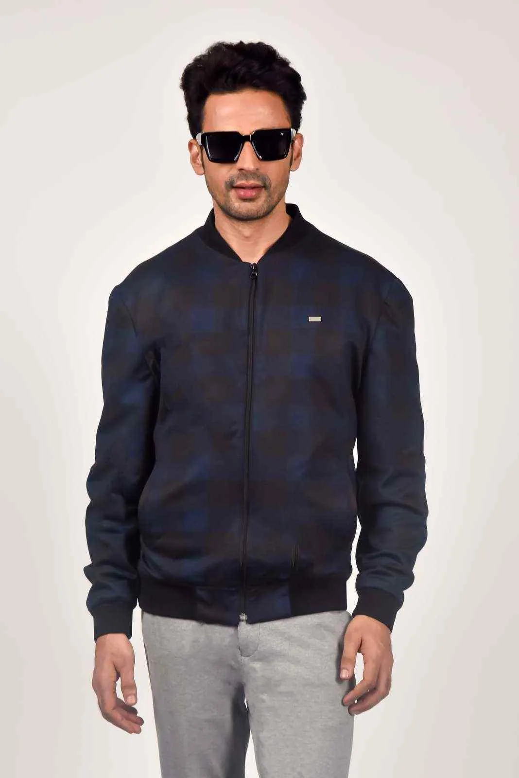 Plus Size Navy Black Zipper Jacket