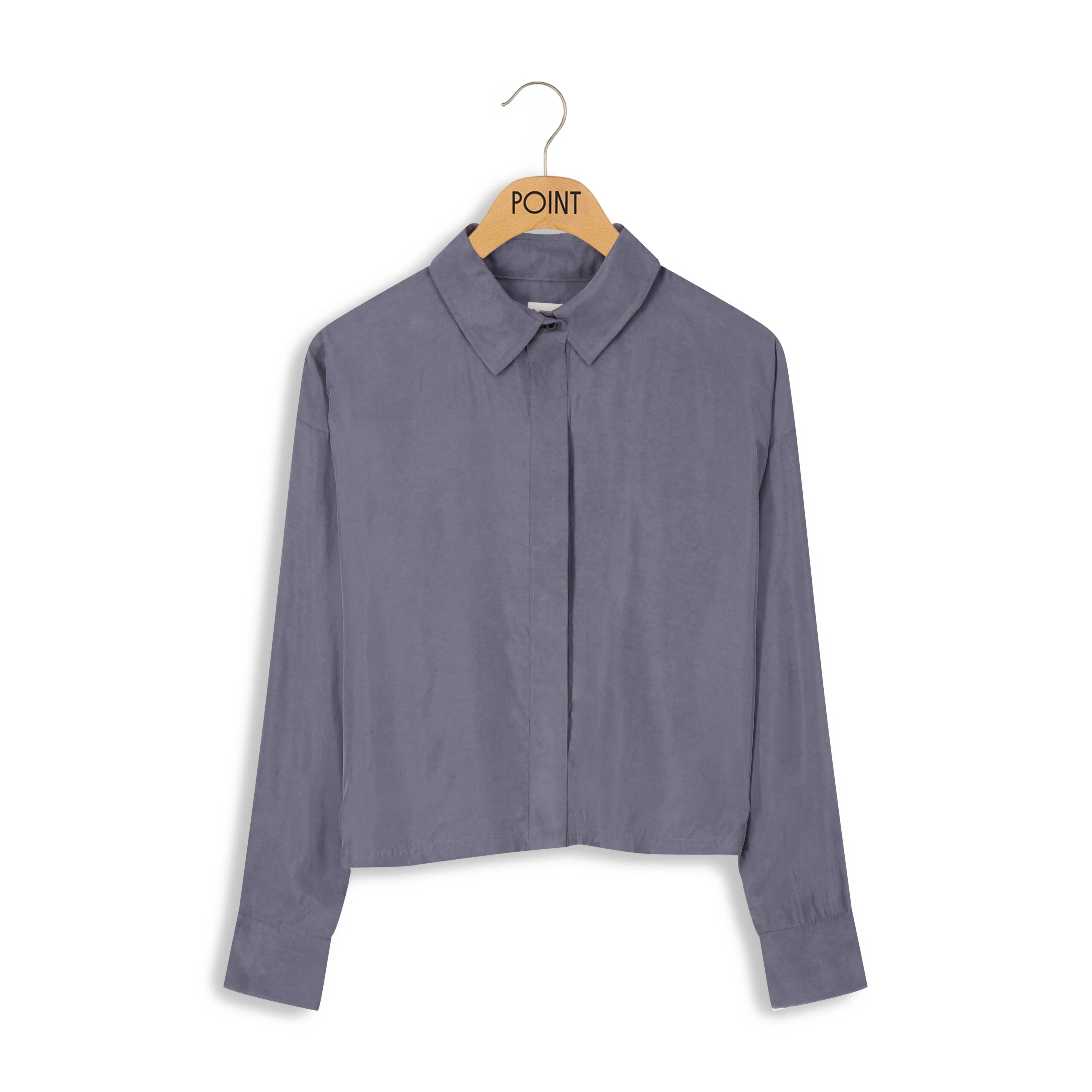 Point Sueded Cropped Button Up in Gunmetal