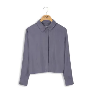 Point Sueded Cropped Button Up in Gunmetal