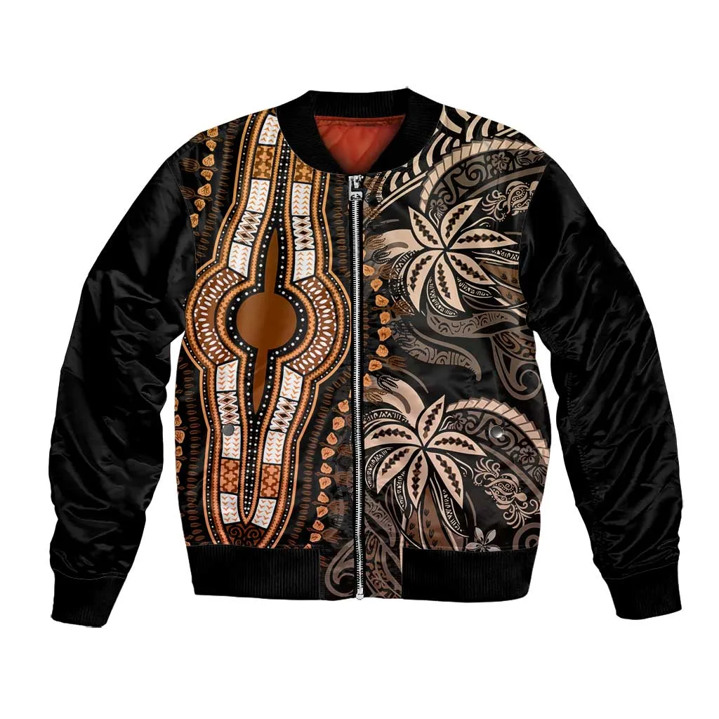 Polynesia Mixed African Dashiki Bomber Jacket Afro-pacific Culture - Gold LT9