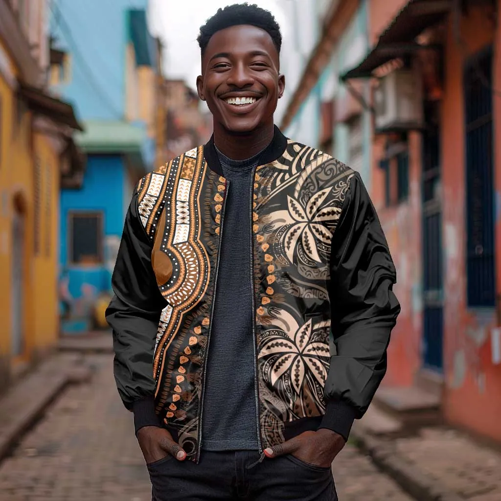 Polynesia Mixed African Dashiki Bomber Jacket Afro-pacific Culture - Gold LT9