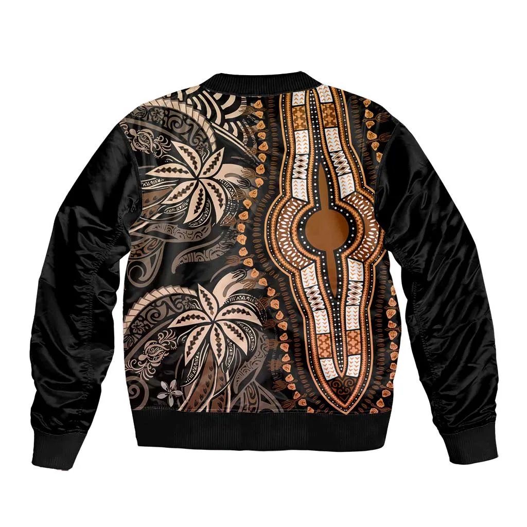 Polynesia Mixed African Dashiki Bomber Jacket Afro-pacific Culture - Gold LT9